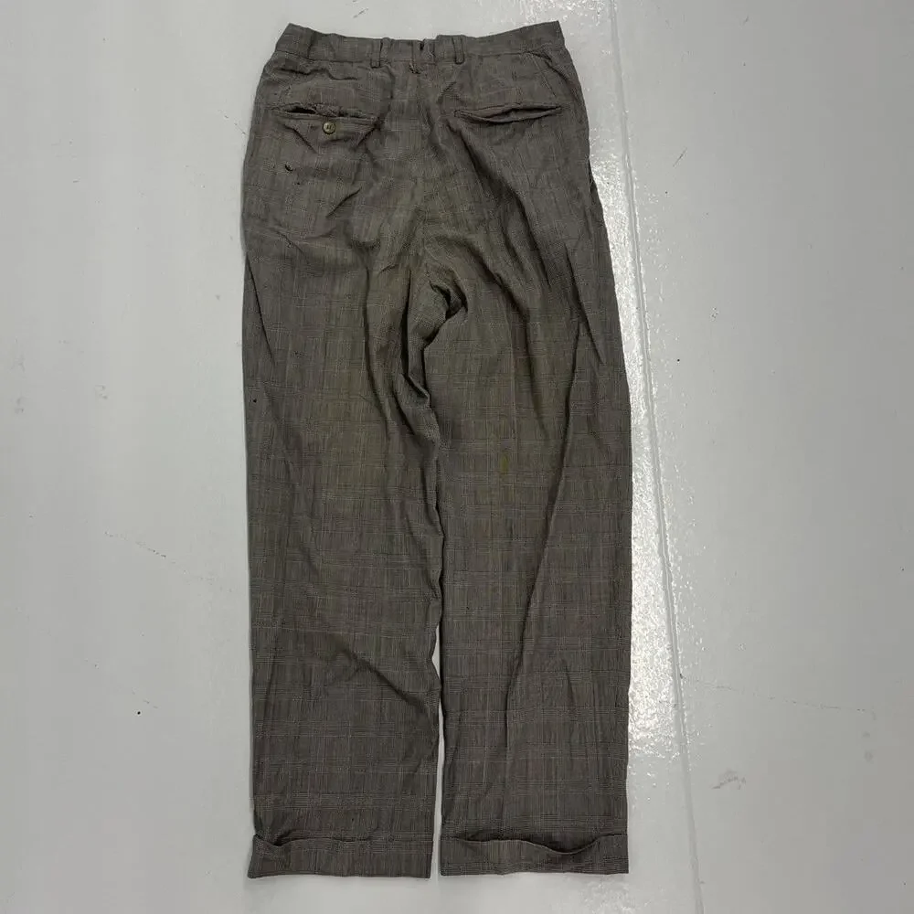 Vintage 50s Grey Plaid Polyester Pleated Trousers 29x28